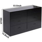 Commode de chambre à 6 tiroirs, large, moderne, cadre en acier, rangement en MDF, noir