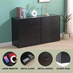 Commode de chambre à 6 tiroirs, large, moderne, cadre en acier, rangement en MDF, noir