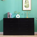 Commode de chambre à 6 tiroirs, large, moderne, cadre en acier, rangement en MDF, noir