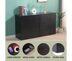 Commode de chambre à 6 tiroirs, large, moderne, cadre en acier, rangement en MDF, noir