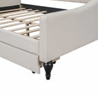 Lit de repos capitonné pleine grandeur avec deux tiroirs, beige