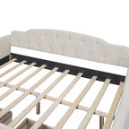 Lit de repos capitonné pleine grandeur avec deux tiroirs, beige