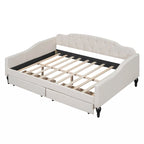 Lit de repos capitonné pleine grandeur avec deux tiroirs, beige