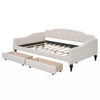 Lit de repos capitonné pleine grandeur avec deux tiroirs, beige