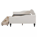 Lit de repos capitonné pleine grandeur avec deux tiroirs, beige