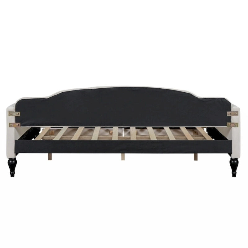 Lit de repos capitonné pleine grandeur avec deux tiroirs, beige