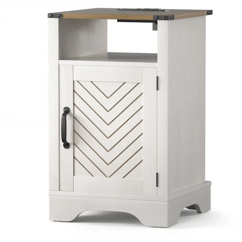 Table de chevet rustique avec station de charge et porte coulissante style grange