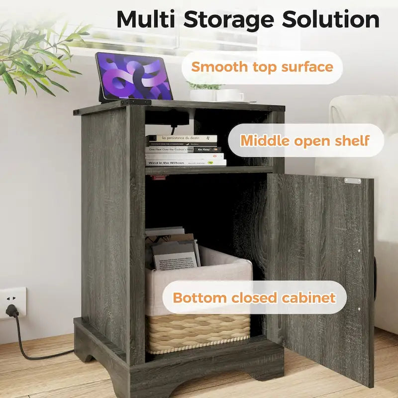 Table de chevet rustique avec station de charge et porte coulissante style grange