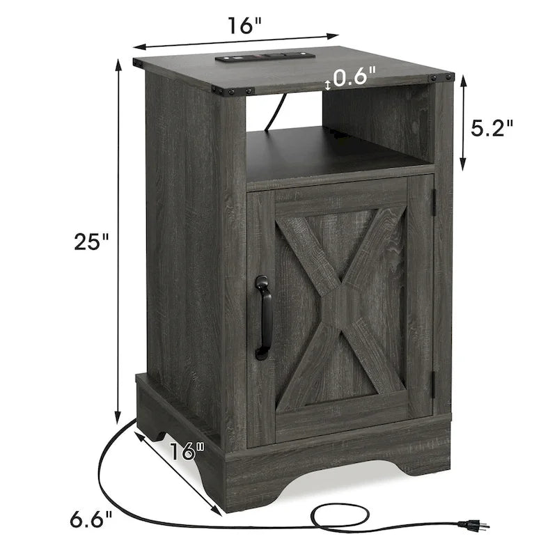 Table de chevet rustique avec station de charge et porte coulissante style grange