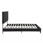 Cadre de lit plateforme rembourré King Size avec tête de lit en tissu de lin, noir