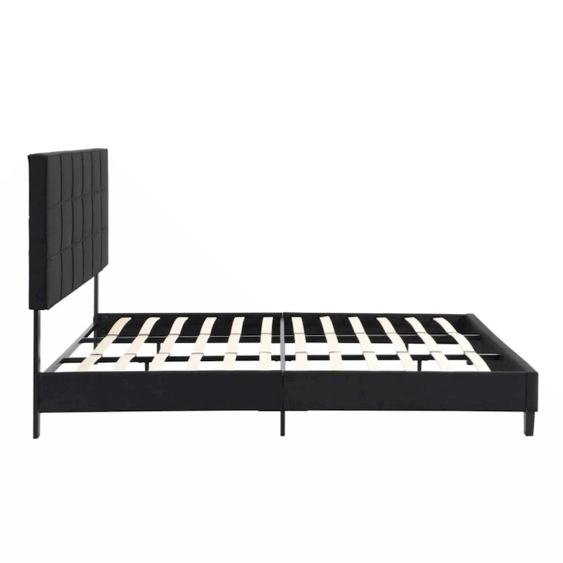 Cadre de lit plateforme rembourré King Size avec tête de lit en tissu de lin, noir