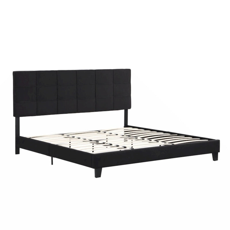 Cadre de lit plateforme rembourré King Size avec tête de lit en tissu de lin, noir