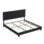 Cadre de lit plateforme rembourré King Size avec tête de lit en tissu de lin, noir