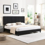 Cadre de lit plateforme rembourré King Size avec tête de lit en tissu de lin, noir