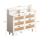 43.316-Drawers Rattan Storage Cabinet Rattan Drawer with LED Lights and Power Outlet,for Bedroom,Living Room