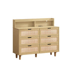 43.316-Commode de rangement en rotin à tiroirs Commode en rotin avec lumières LED et prise de courant, pour chambre, salon