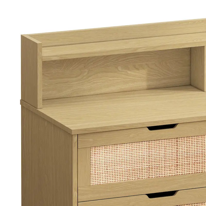 43.316-Commode de rangement en rotin à tiroirs Commode en rotin avec lumières LED et prise de courant, pour chambre, salon