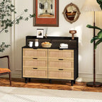 43.316-Commode de rangement en rotin à tiroirs Commode en rotin avec lumières LED et prise de courant, pour chambre, salon