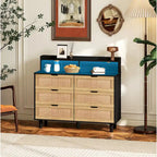 43.316-Commode de rangement en rotin à tiroirs Commode en rotin avec lumières LED et prise de courant, pour chambre, salon