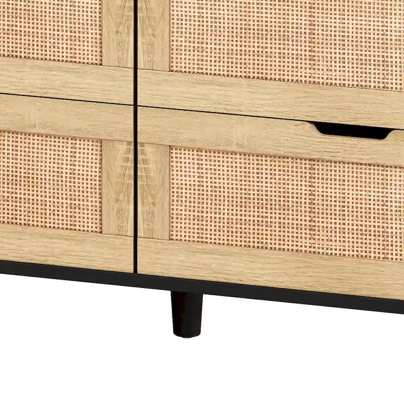 43.316-Commode de rangement en rotin à tiroirs Commode en rotin avec lumières LED et prise de courant, pour chambre, salon