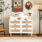 43.316-Commode de rangement en rotin à tiroirs Commode en rotin avec lumières LED et prise de courant, pour chambre, salon