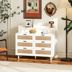 43.316-Commode de rangement en rotin à tiroirs Commode en rotin avec lumières LED et prise de courant, pour chambre, salon