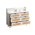 43.316-Commode de rangement en rotin à tiroirs Commode en rotin avec lumières LED et prise de courant, pour chambre, salon
