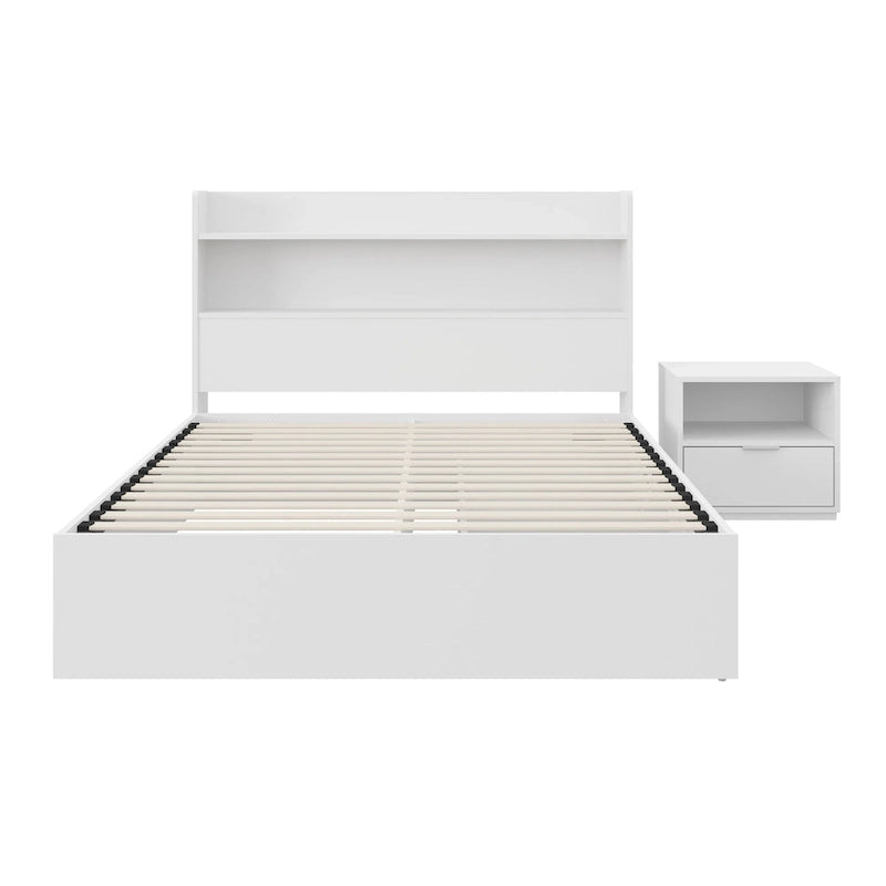 Lit plateforme Hunter avec tête de lit et table de chevet à 1 tiroir