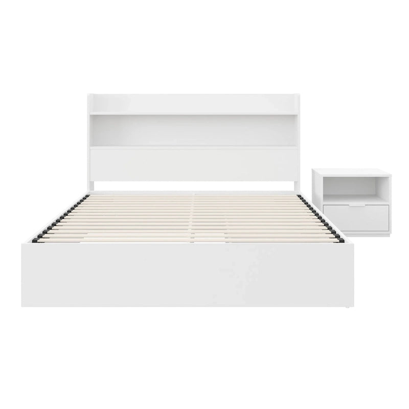 Lit plateforme Hunter avec tête de lit et table de chevet à 1 tiroir