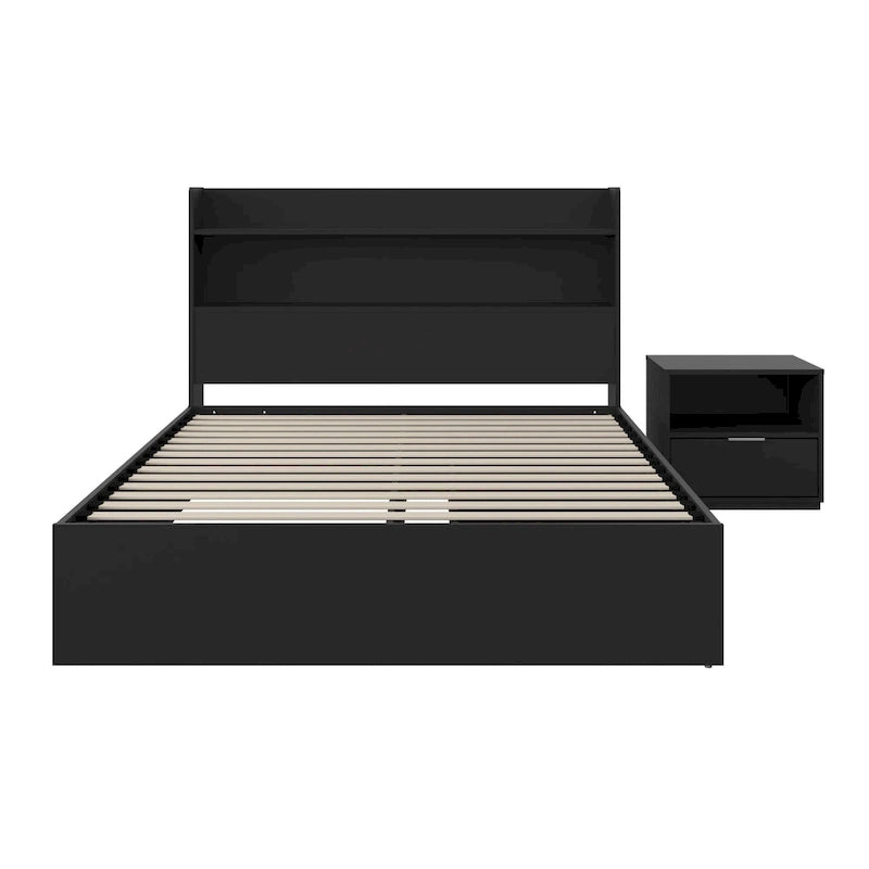 Lit plateforme Hunter avec tête de lit et table de chevet à 1 tiroir