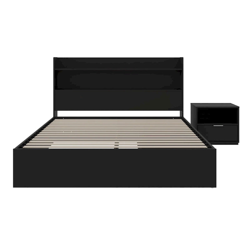Lit plateforme Hunter avec tête de lit et table de chevet à 1 tiroir