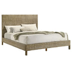 Lit King Size Ayla, Design en Rotin Tressé, Tête de Lit à Panneaux, Acajou Gris