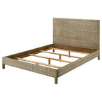 Lit King Size Ayla, Design en Rotin Tressé, Tête de Lit à Panneaux, Acajou Gris
