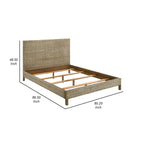 Lit King Size Ayla, Design en Rotin Tressé, Tête de Lit à Panneaux, Acajou Gris