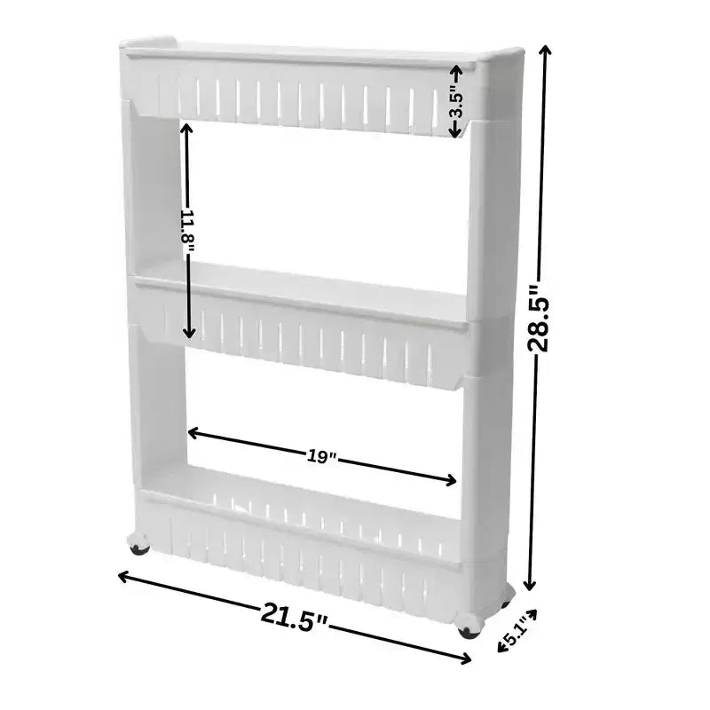 Evideco Chariot roulant fin polyvalent pour la maison - Organisateur de rangement utilitaire à 3 niveaux pour salle de bain, cuisine et dortoir - Disponible en blanc, gris, noir