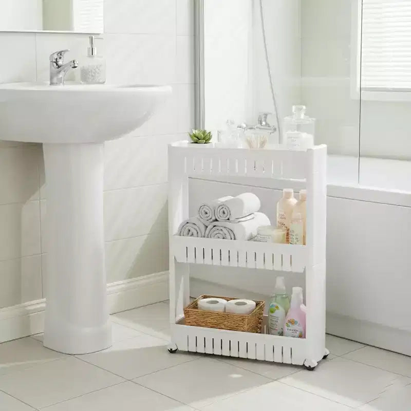 Evideco Chariot roulant fin polyvalent pour la maison - Organisateur de rangement utilitaire à 3 niveaux pour salle de bain, cuisine et dortoir - Disponible en blanc, gris, noir