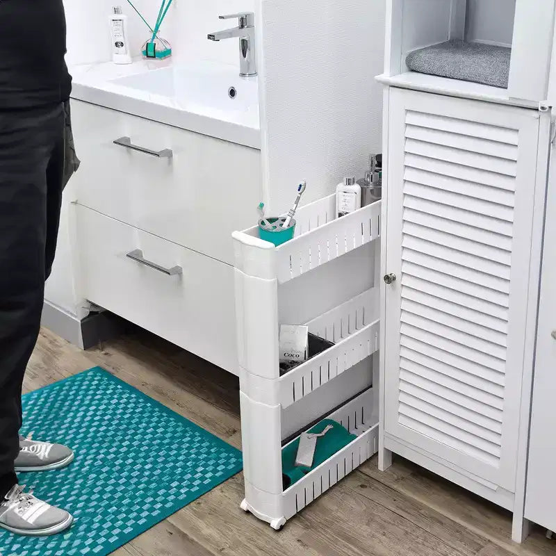 Evideco Chariot roulant fin polyvalent pour la maison - Organisateur de rangement utilitaire à 3 niveaux pour salle de bain, cuisine et dortoir - Disponible en blanc, gris, noir