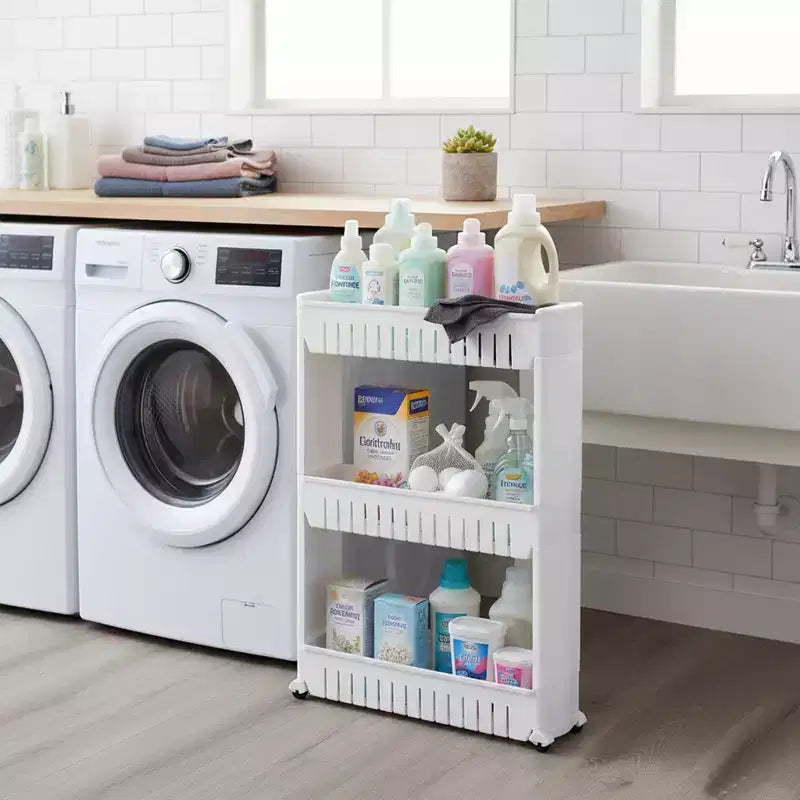 Evideco Chariot roulant fin polyvalent pour la maison - Organisateur de rangement utilitaire à 3 niveaux pour salle de bain, cuisine et dortoir - Disponible en blanc, gris, noir