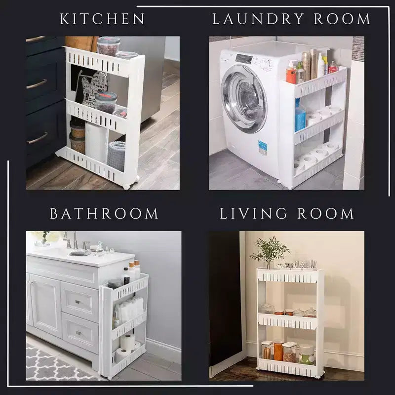 Evideco Chariot roulant fin polyvalent pour la maison - Organisateur de rangement utilitaire à 3 niveaux pour salle de bain, cuisine et dortoir - Disponible en blanc, gris, noir