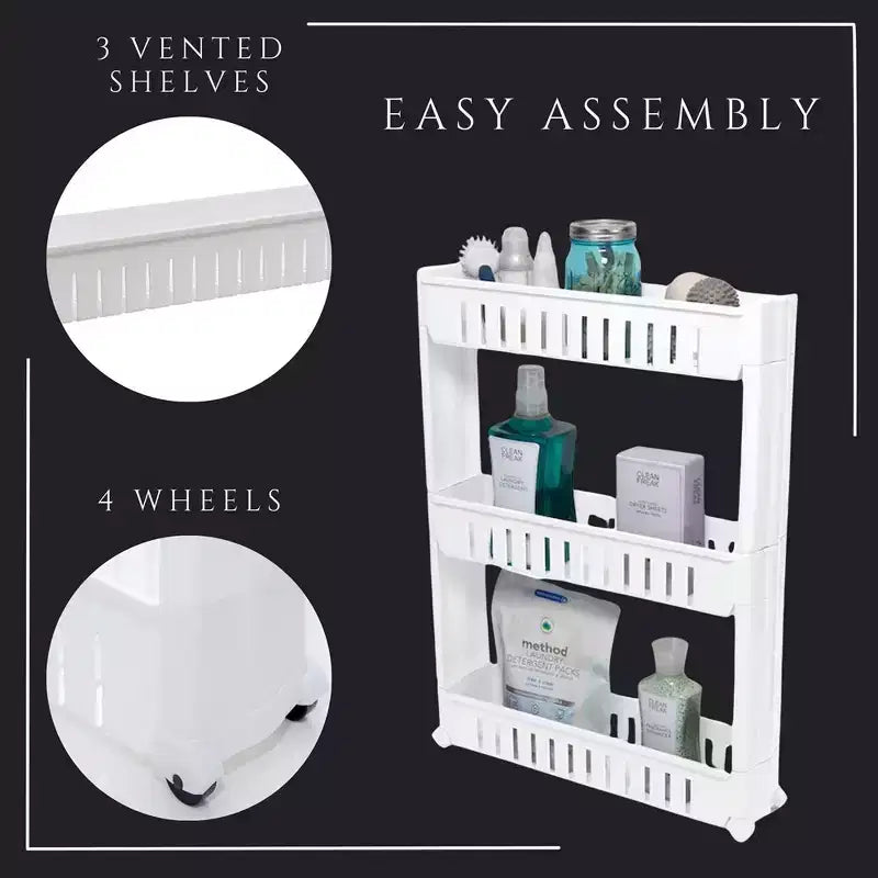 Evideco Chariot roulant fin polyvalent pour la maison - Organisateur de rangement utilitaire à 3 niveaux pour salle de bain, cuisine et dortoir - Disponible en blanc, gris, noir