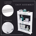 Evideco Chariot roulant fin polyvalent pour la maison - Organisateur de rangement utilitaire à 3 niveaux pour salle de bain, cuisine et dortoir - Disponible en blanc, gris, noir