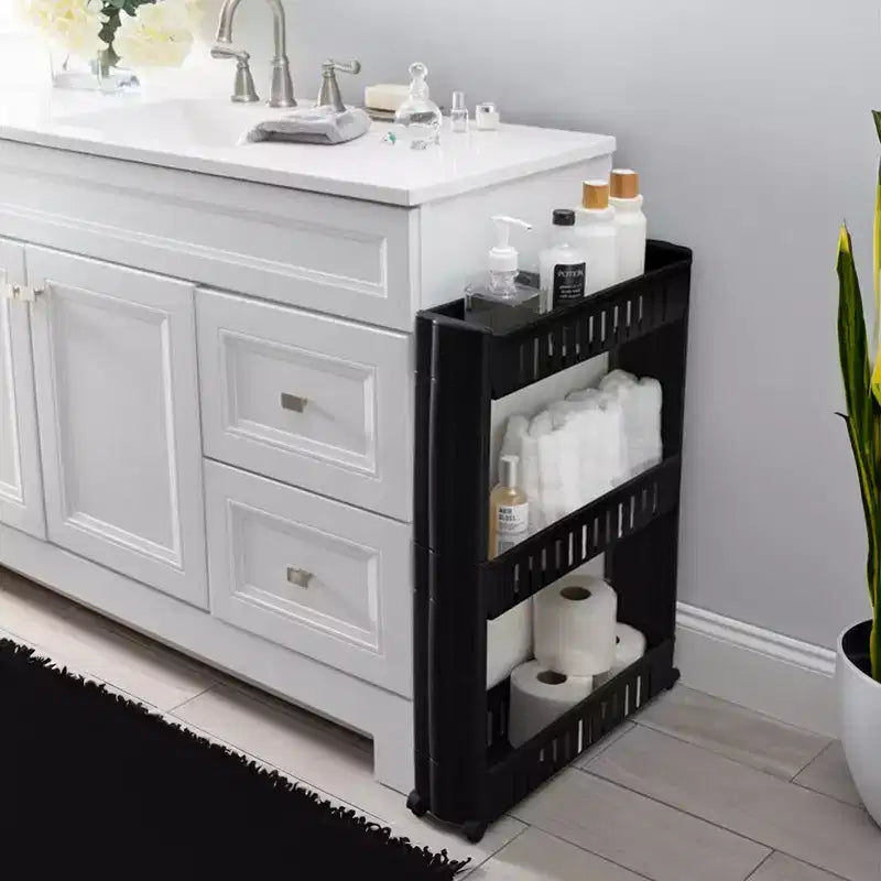 Evideco Chariot roulant fin polyvalent pour la maison - Organisateur de rangement utilitaire à 3 niveaux pour salle de bain, cuisine et dortoir - Disponible en blanc, gris, noir