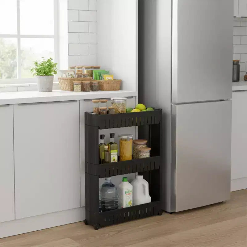 Evideco Chariot roulant fin polyvalent pour la maison - Organisateur de rangement utilitaire à 3 niveaux pour salle de bain, cuisine et dortoir - Disponible en blanc, gris, noir