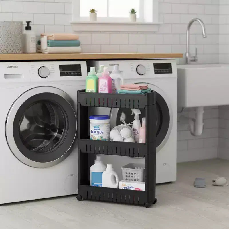 Evideco Chariot roulant fin polyvalent pour la maison - Organisateur de rangement utilitaire à 3 niveaux pour salle de bain, cuisine et dortoir - Disponible en blanc, gris, noir