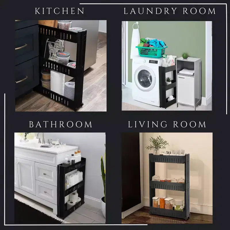 Evideco Chariot roulant fin polyvalent pour la maison - Organisateur de rangement utilitaire à 3 niveaux pour salle de bain, cuisine et dortoir - Disponible en blanc, gris, noir