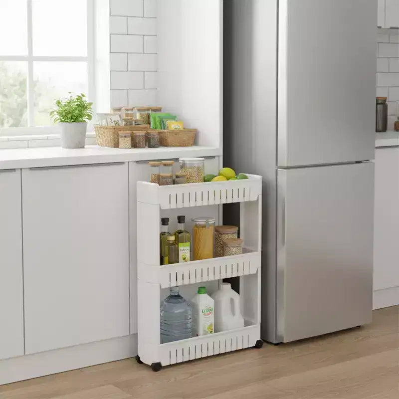 Evideco Chariot roulant fin polyvalent pour la maison - Organisateur de rangement utilitaire à 3 niveaux pour salle de bain, cuisine et dortoir - Disponible en blanc, gris, noir