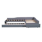 Lit de repos double en tissu avec lit gigogne et tiroir, vert