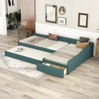 Lit de repos double en tissu avec lit gigogne et tiroir, vert