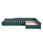 Lit de repos double en tissu avec lit gigogne et tiroir, vert