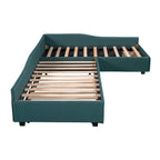 Lit de repos double en tissu avec lit gigogne et tiroir, vert